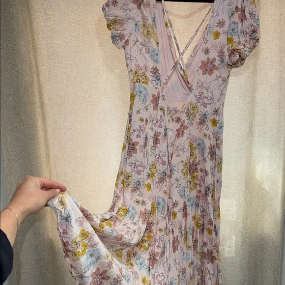 Lulu's Flourishing Feelings Pink Floral Print Puff Sleeve Midi Dress - Picture 12 of 12